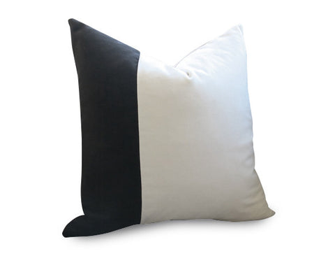 Classic Colorblock Velvet Pillow Cover - Black & Ivory