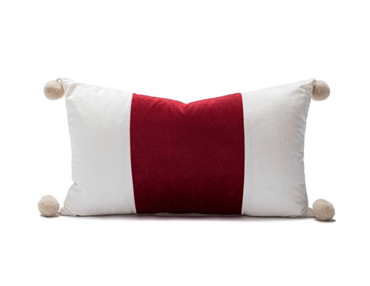 Mezzo Red Velvet with Poms Pillow Cover