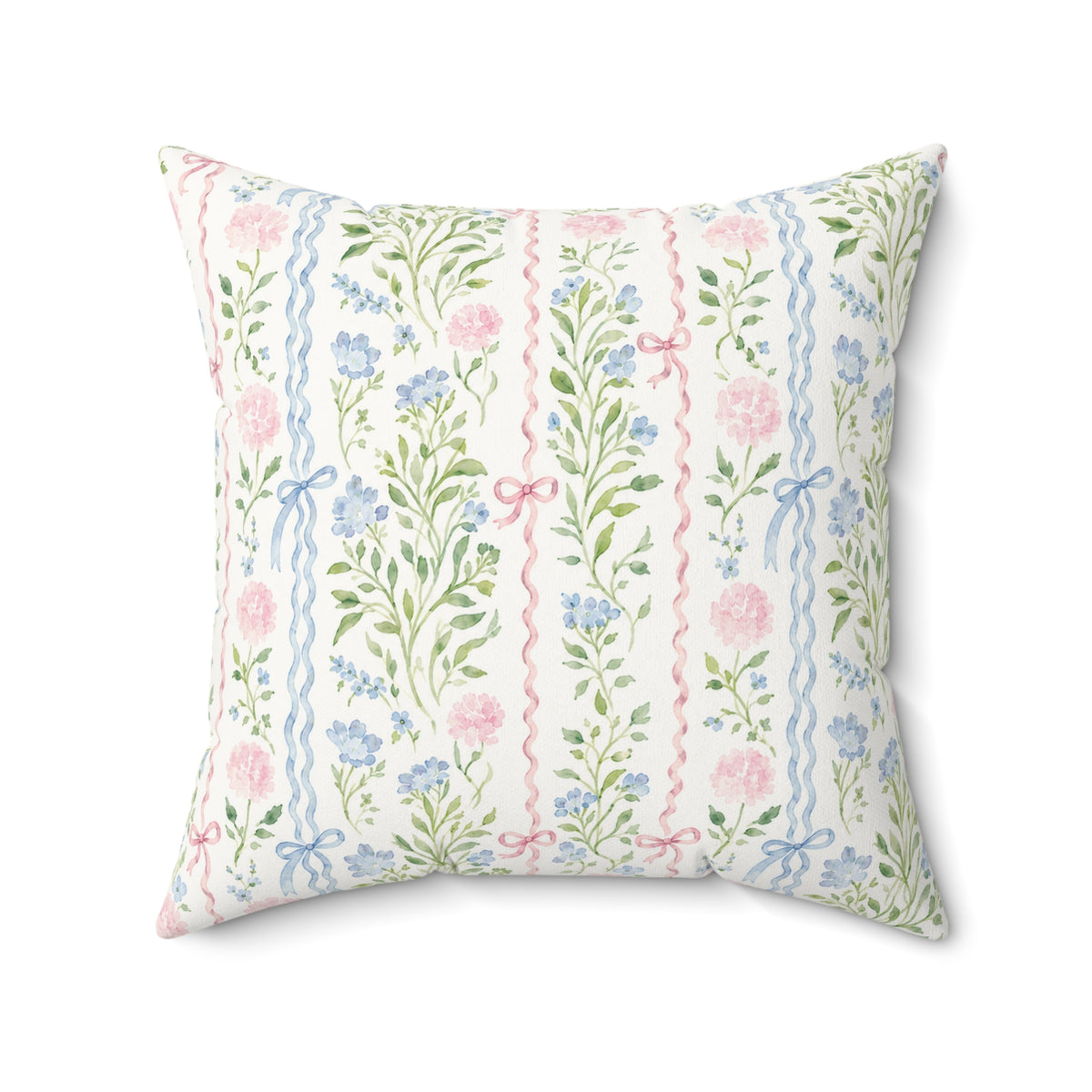 Floral Ribbon Stripe Pillow | Faux Suede Square Pillow