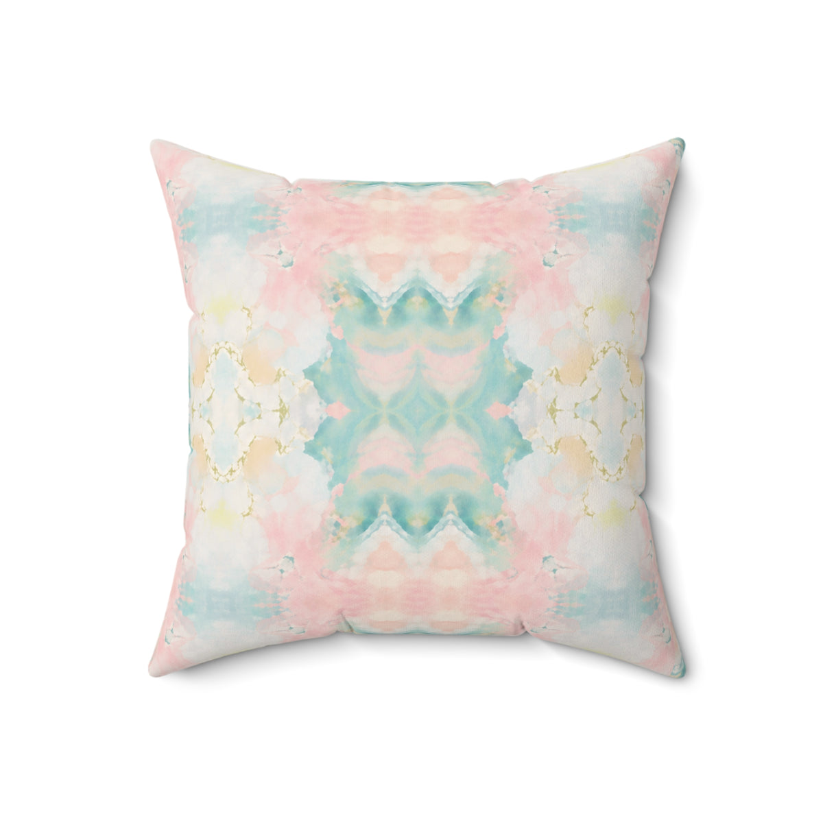 Pastel Watercolor Matte Velveteen Pillow | Soft Pink Teal Abstract - Grand Millennial Style - Boho Decorative Cushion