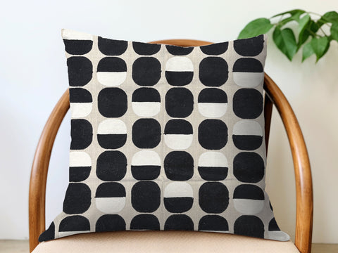 Embroidered Oval Pillow Cover - Black