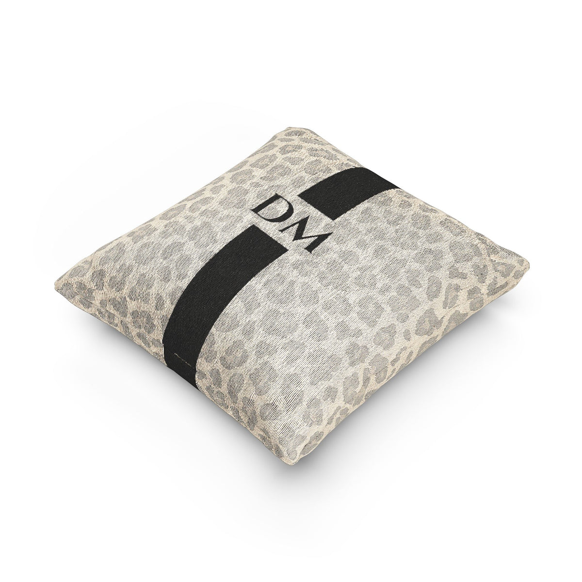 Monogram Stripe Leopard Woven Pillow | Personalized Initials, Neutral Decorative Cushion