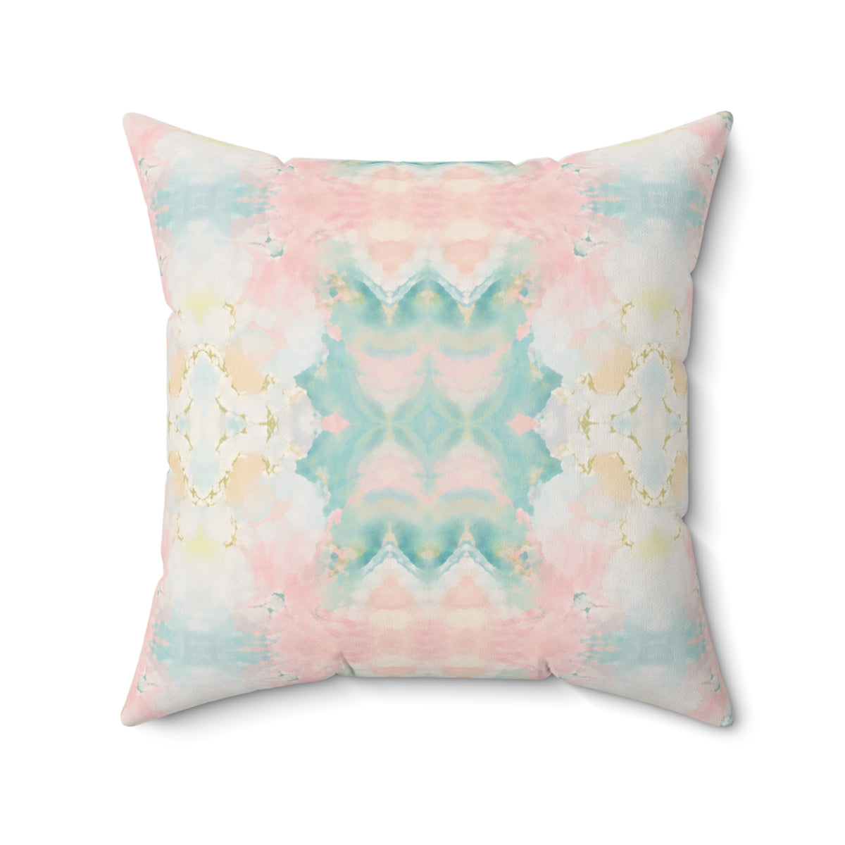 Pastel Watercolor Matte Velveteen Pillow | Soft Pink Teal Abstract - Grand Millennial Style - Boho Decorative Cushion