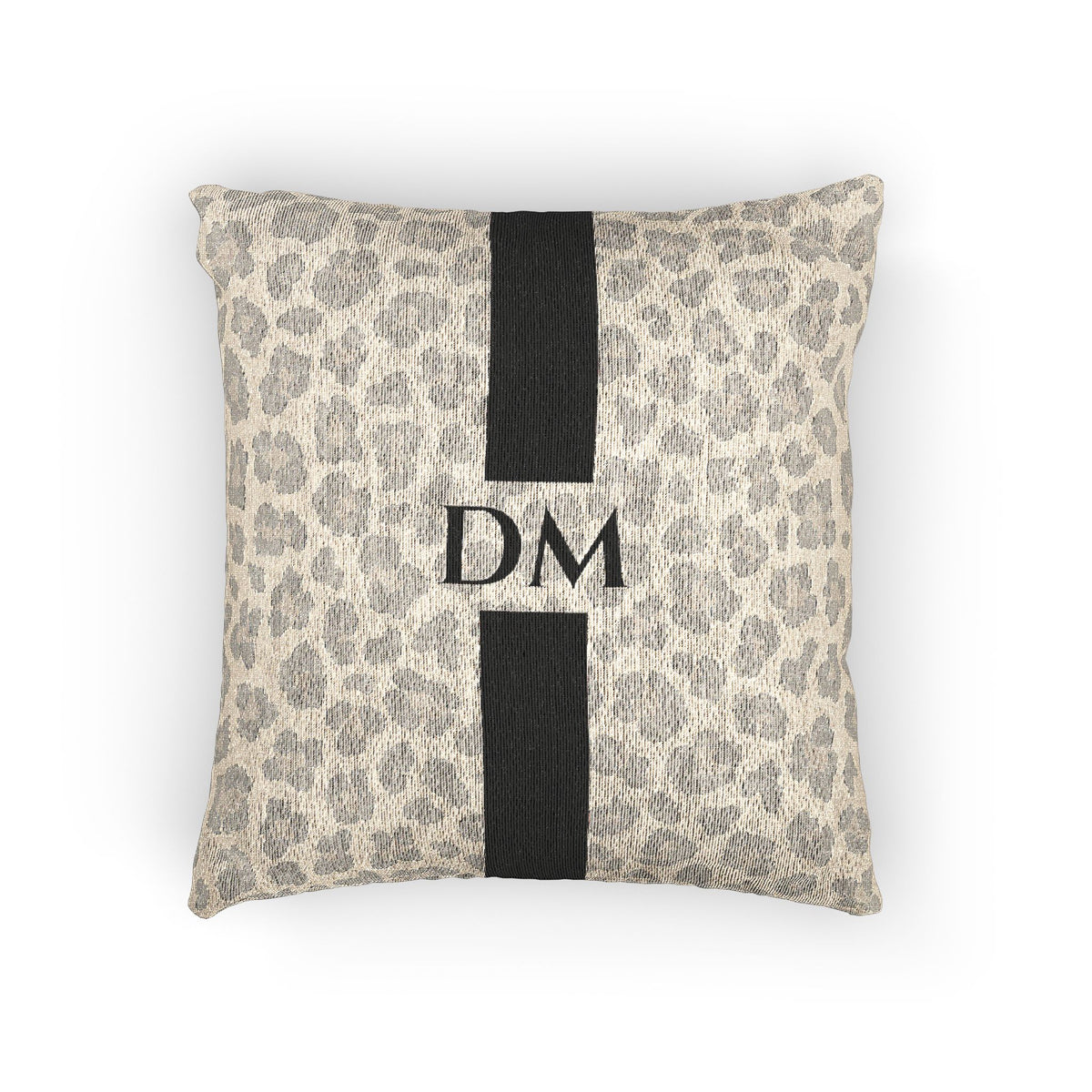 Monogram Stripe Leopard Woven Pillow | Personalized Initials, Neutral Decorative Cushion