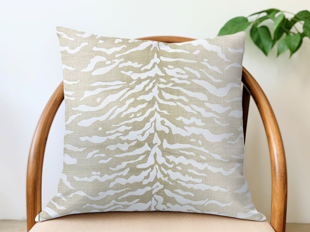 Tiger print decorative pillow cover tan linen