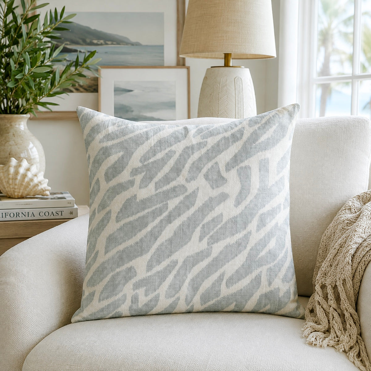 Coastal Print Pillow Cover - Lake Blue