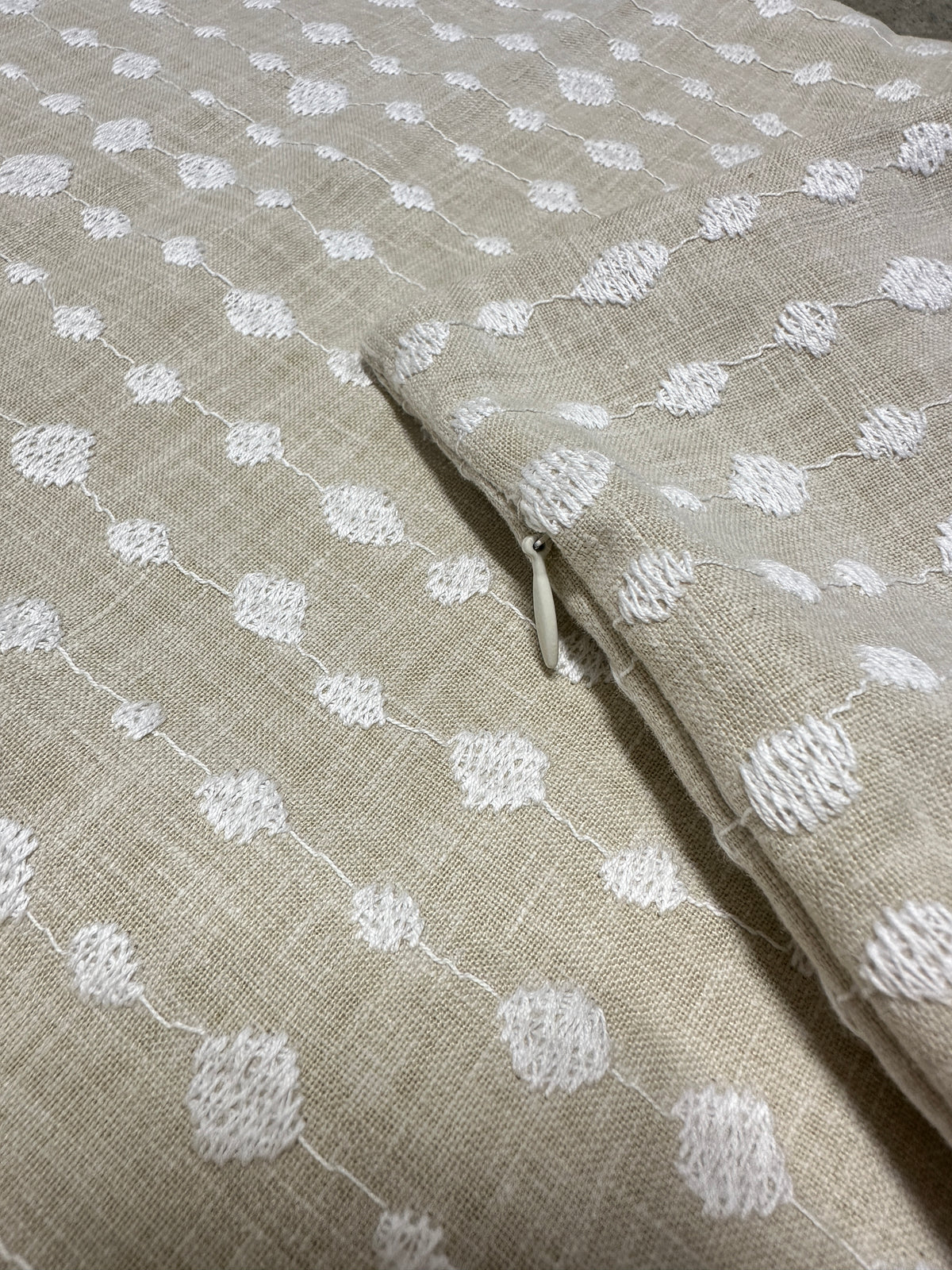 Embroidered Linen Pillow Cover - Beige