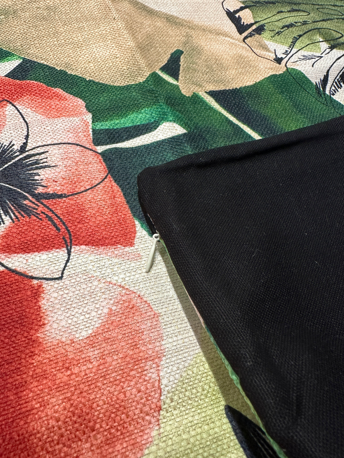 Linen Palm Pillow Cover - Pink and Green