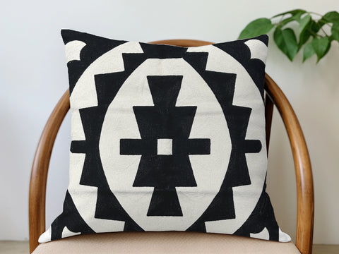Embroidered Pillow Cover - Black