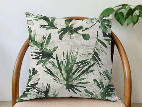 Linen Leaf Pillow Cover - Green