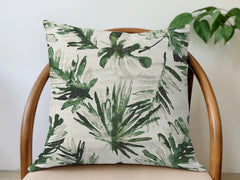 Linen Leaf Pillow Cover - Green