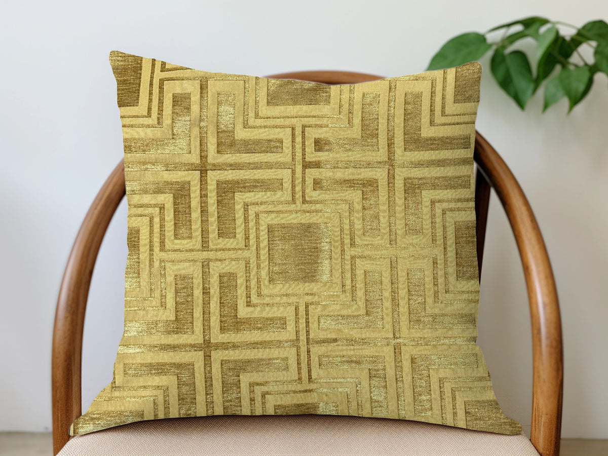 Cut Velvet Squares Pillow Cover - Bright Gold