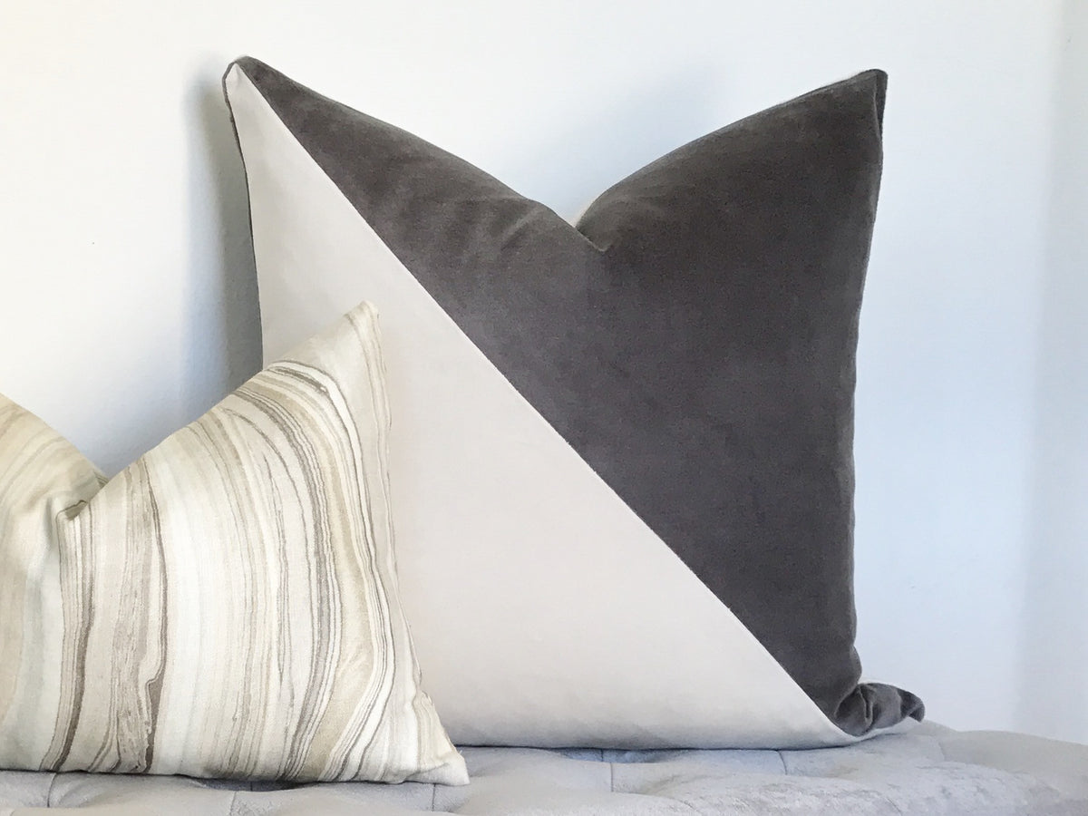 Slash Velvet Pillow Cover - Gray