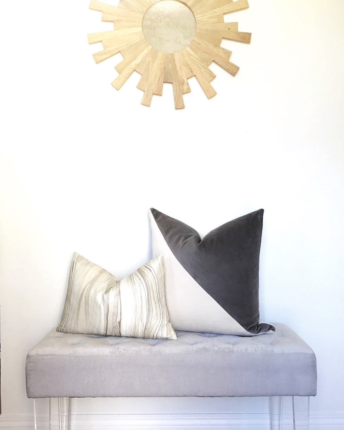 Slash Velvet Pillow Cover - Gray