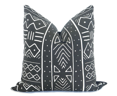 Mudcloth Pillow Cover - Faded Black