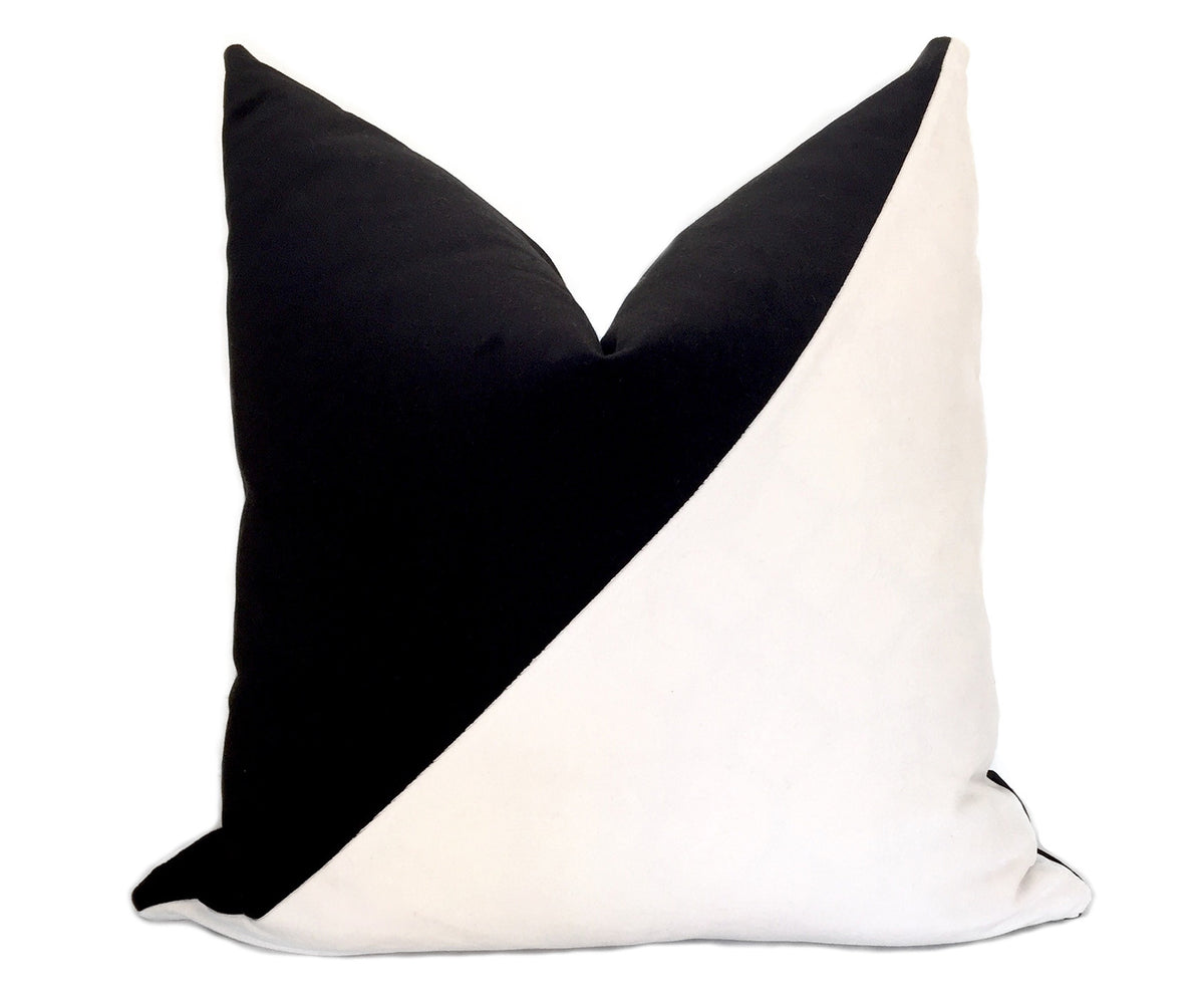 Slash Velvet Pillow Cover - Black and White