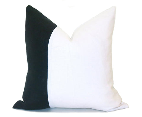 Classic Colorblock Linen Pillow Cover - Black & White