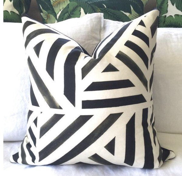Paint Lines Pillow Cover - Charcoal Gray and Off White - Watercolor Pillow - Designer Pillow - Decorative Pillow
