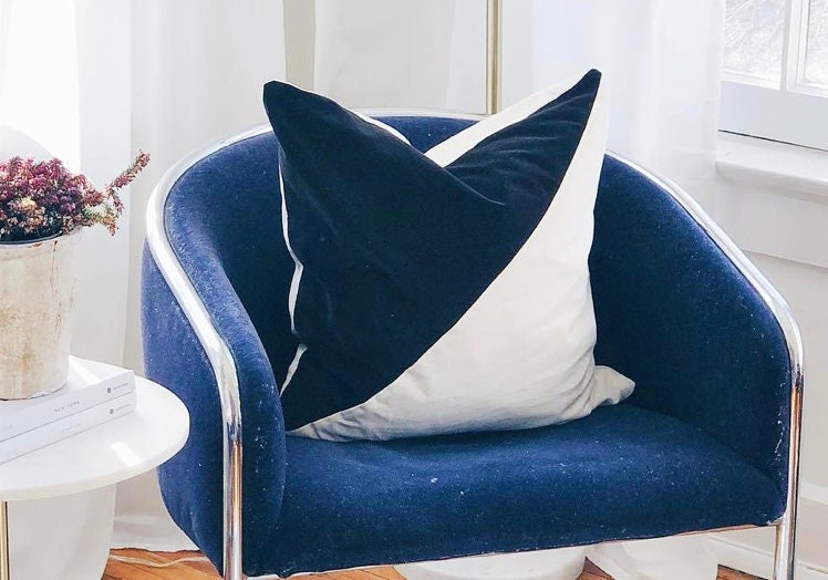 Slash Velvet Pillow Cover - Navy