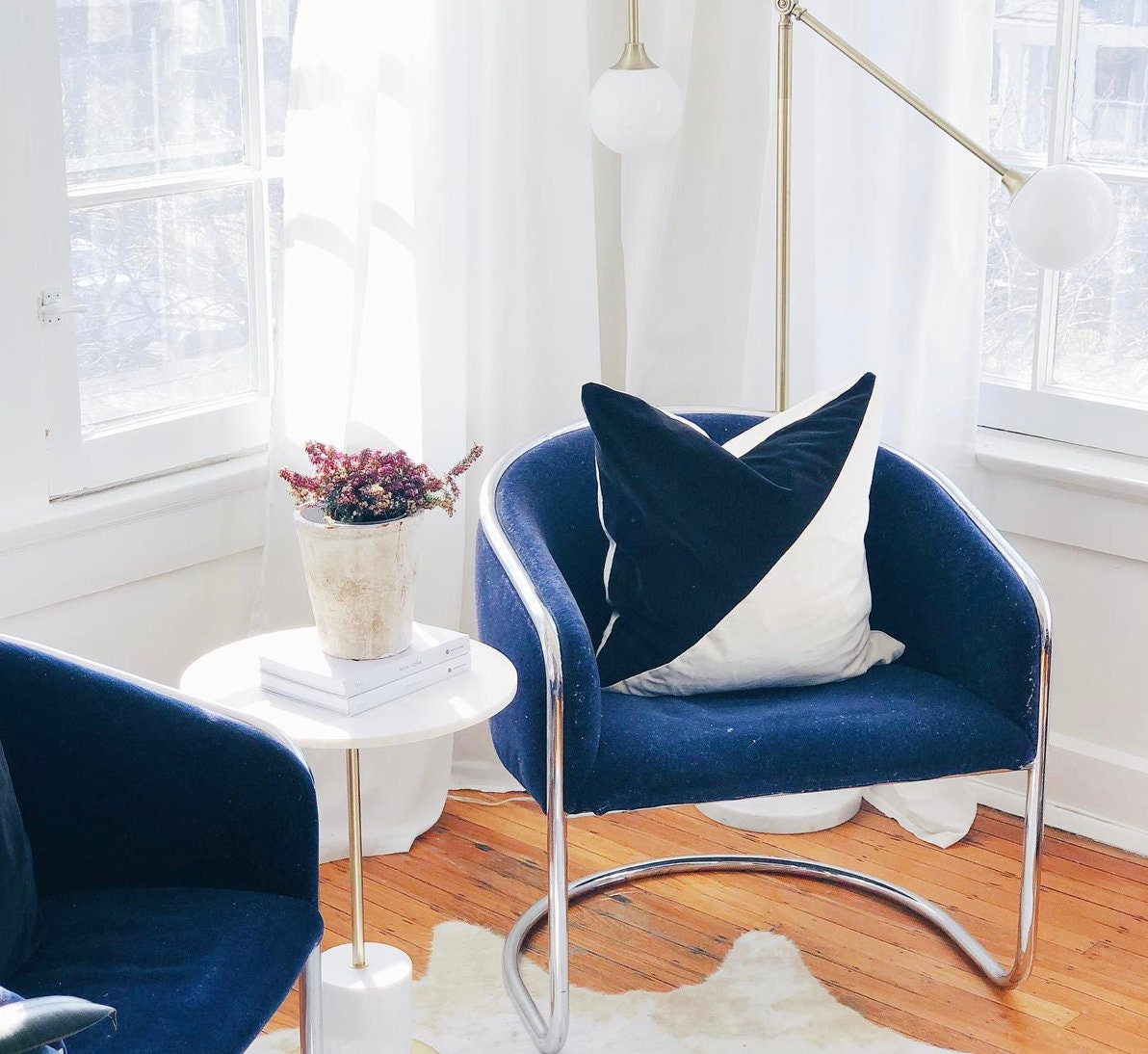Slash Velvet Pillow Cover - Navy