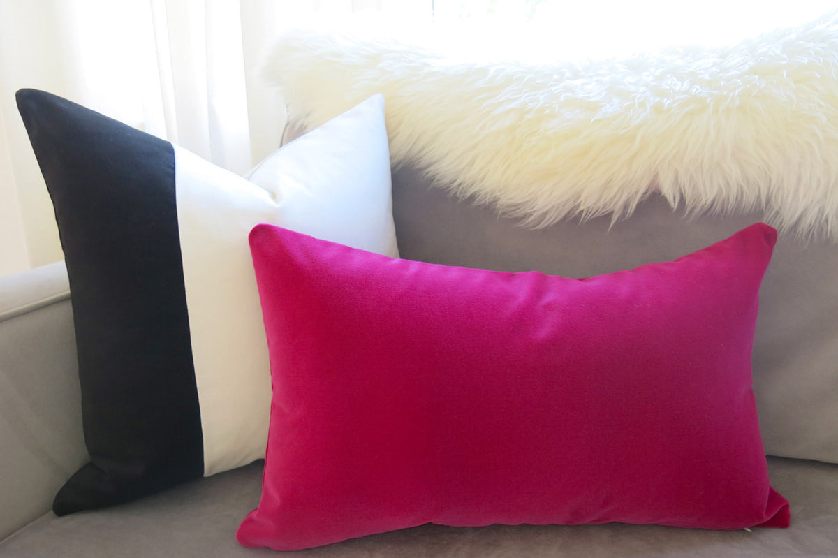 Classic Colorblock Velvet Pillow Cover - Black & Ivory