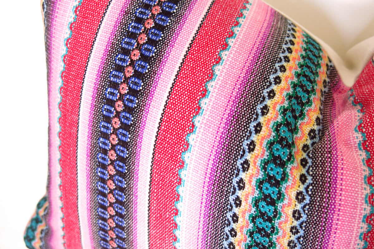 LIMITED 003 - Peruvian Stripe Pillow Cover - Pink and Green