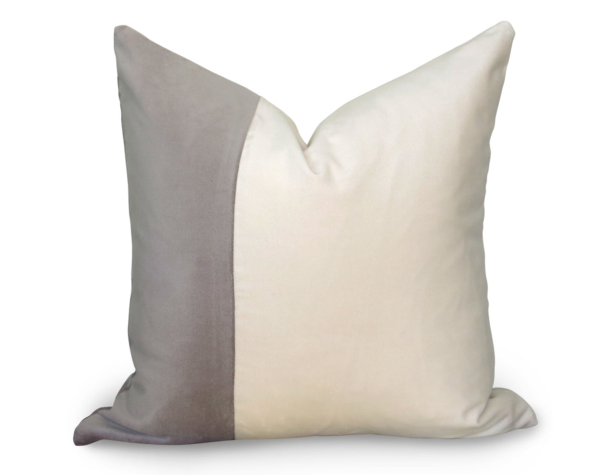 Classic Colorblock Velvet Pillow Cover - Gray & Ivory
